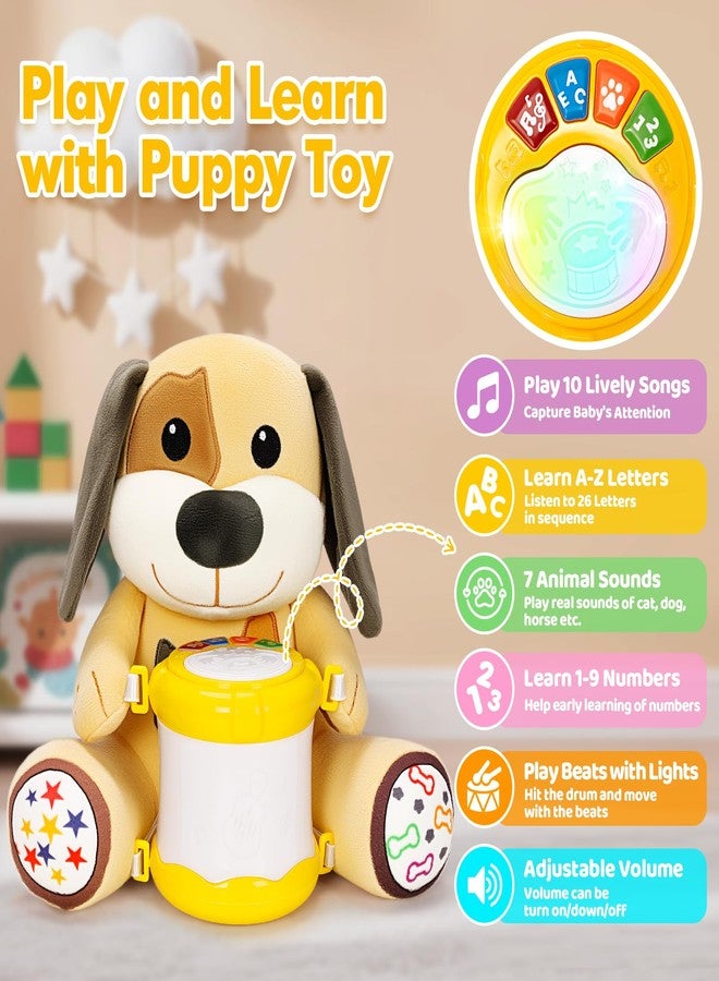 V-Opitos Stuffed Dog Musical Toys for Baby 6-12 Months+, Early Learning Light up Music Drum, Perfect Christmas Birthday Gifts for Boy & Girl Age 1, 2 Years Old - Image 3